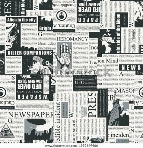 Black White Seamless Pattern Collage Newspaper