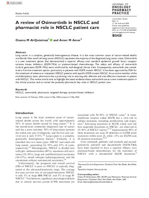 Pdf A Review Of Osimertinib In Nsclc And Pharmacist Role In Nsclc