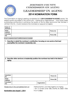 Fillable Online Jocogov 2014 Nomination Form Johnson County Fax Email