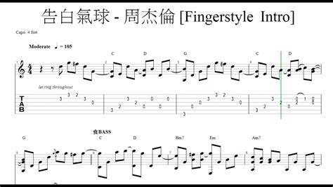 周杰倫 Jay Chou 告白氣球 Fingerstyle Guitar Tabyip Youtube