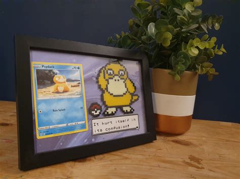 Handmade Psyduck Pokémon Pixel Art Framed Picture With Tcg Etsy Uk