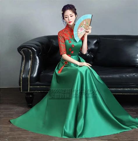 Chinês oriental vestidos verde cheongsam vestido de renda vintage qipao