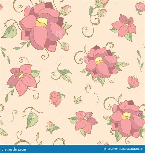 Seamless Vintage Flower Pattern On Creme Background Stock Vector