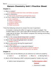 Honors Unit 1 Practice Sheet 1 Docx Name Honors Chemistry Unit 1