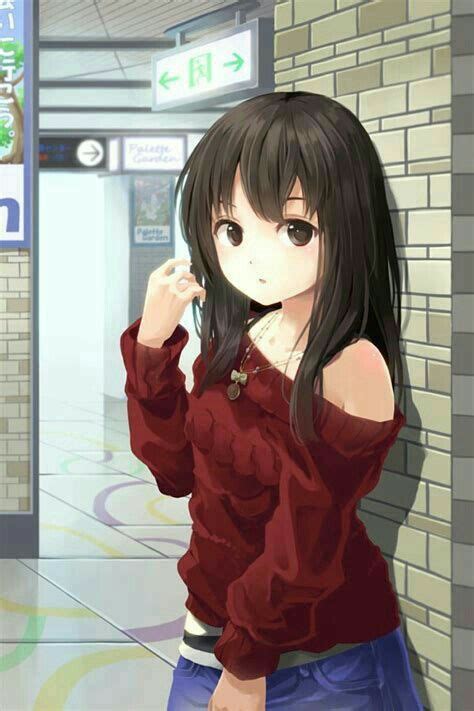 Anime Girl Wearing Red Sweater