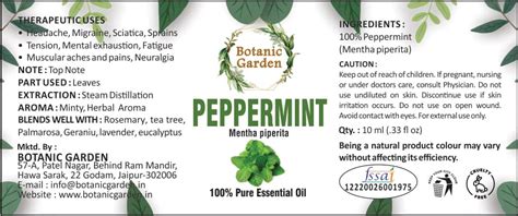 BOTANIC GARDEN PEPPERMINT Mentha Piperita ESSENTIAL OIL PURE