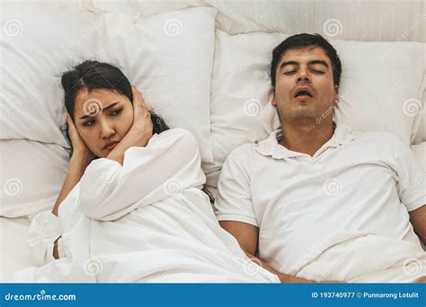 Wife Can`t Sleep Because The Husband Snores Loudly On Bedroom In