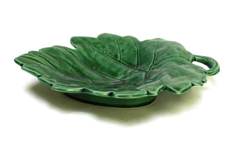 Antique French Grape Serving Dish Green Majolica Leaf Plate