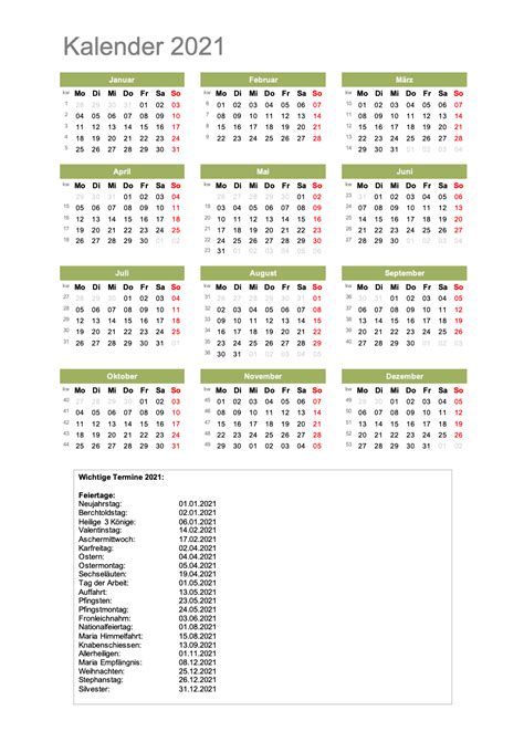 2021 Kalenderwochen Kalender 2021 Ferien Hessen Feiertage Übersichtlicher Jahreskalender Von