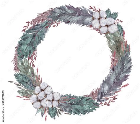 Watercolor Eucalyptus Wreath Frame Clipart Winter Cotton Flower