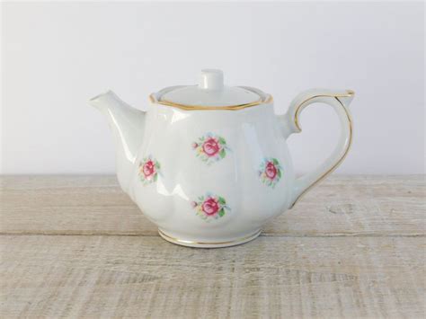 Vintage Teapot Small Ceramic S Tea Pot Pretty Pink Rose Floral