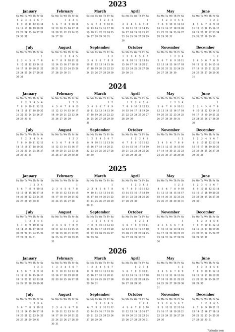 Free Printable Three Year Calendars Templates