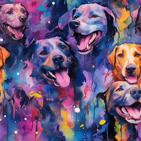 Pintura De Un Grupo De Perros Con La Boca Abierta Ai Generativa Foto