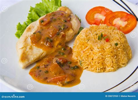 Chicken Steak with Fried Rice, Close Up Stock Photo - Image of ...