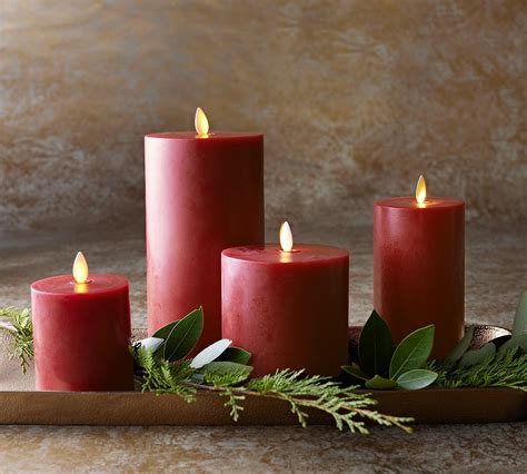 Premium Flickering Flameless Wax Pillar Candles Red Pottery Barn