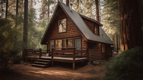 Cabin In The Woods With A Deck Background Cabins Pictures Background