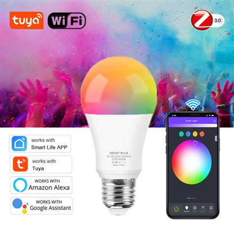 Tuya หลอดไฟ LED Wifi อจฉรยะ RGB E27 ZigBee สมารทโฮมโคมไฟ ZigBee 110V