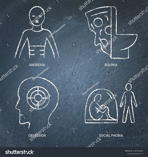 Chalkboard Mental Disorders Icon Set Line Stock Vector Royalty Free