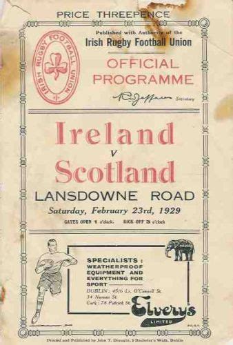 1929 IRELAND v SCOTLAND RUGBY PROGRAMME Scotland Rugby, Irish Rugby ...