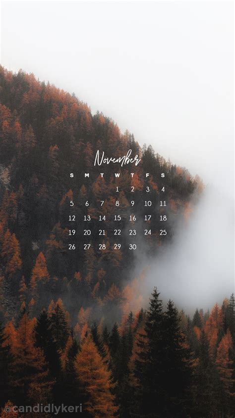 Fog moutain forest fall nature colorful leaves November calendar 2017 ...