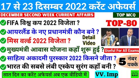 December Weekly Current Affairs In Hindi To December Rd