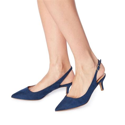 Corrin Pointed Toe Sling Back Kitten Heel Shoe Navy Dune London