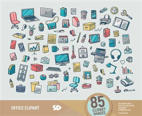 Office Clipart. Work Stationery Clip Art. Office Supplies Illustration. Planner, Desktop Items ...