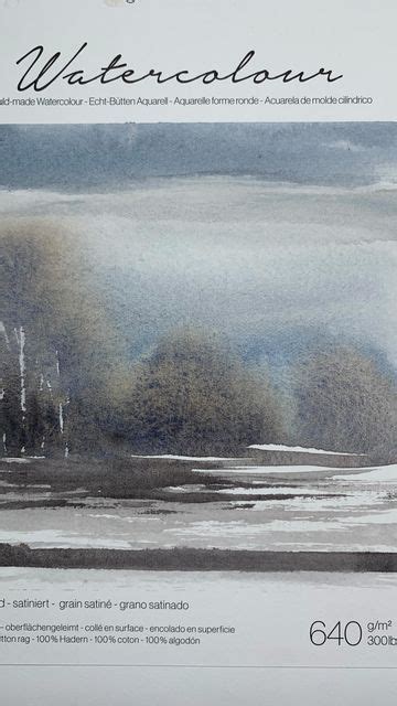 A Watercolor Book With An Image Of Trees In The Background And Fog On