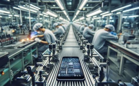 premium photo smartphone manufacturing factory modern belts  machinery
