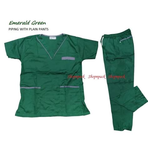 【quick Delivery From Manila】emerald Green Color Scrub Suit Set With Piping Plain Pants Lazada Ph