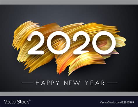 Happy New Year 2020 Poster With Golden Brush Vector Image