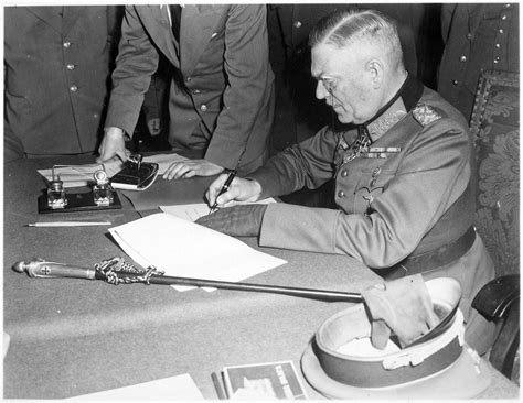 Field Marshall Wilhelm Keitel signs the final surrender terms, Victory ...