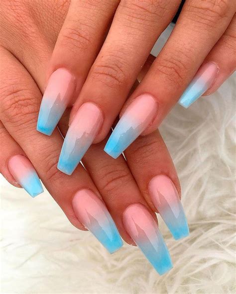 Cute Baby Blue Ombre Coffin Nails For Summer Cuteacrylicnails