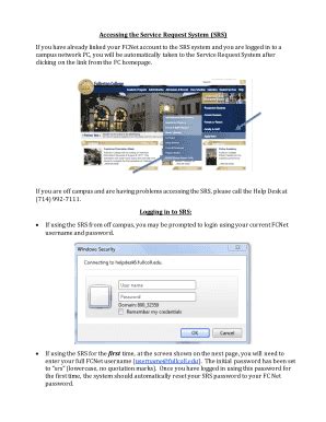 Fillable Online Accessing The Service Request System Srs Fax Email