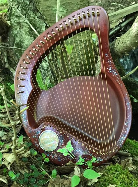 Hand Decorated Lyre Harp String Luna Moth And Full Moon Etsy