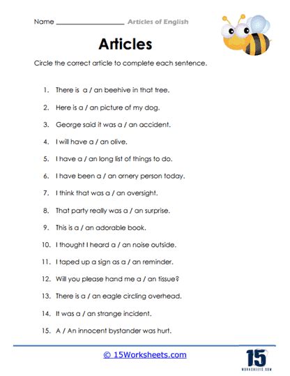 Articles Of English Worksheets 15 Worksheets