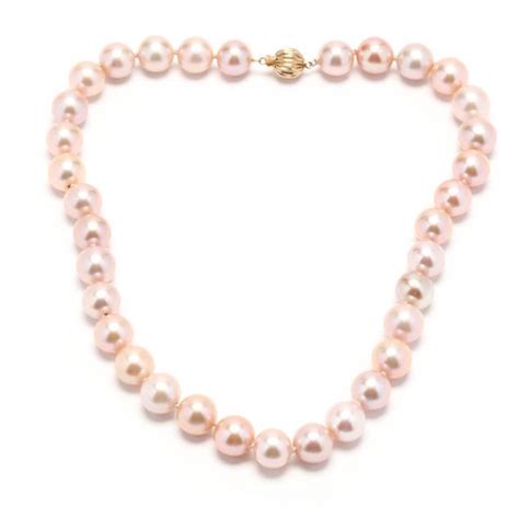 Single Strand Blush Pearl Necklace With Gold Clasp Lot Estate