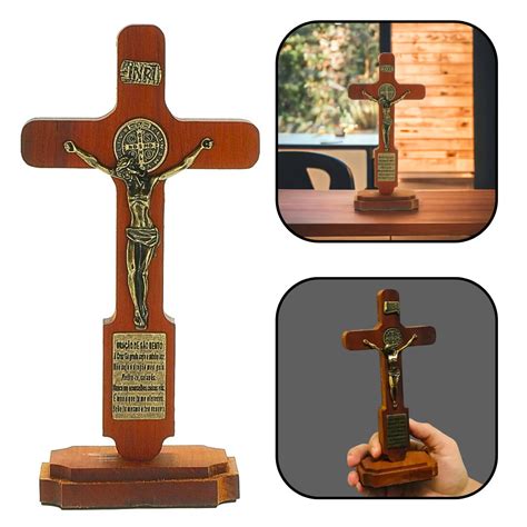 Crucifixo De Mesa E Parede Medalha De S O Bento Em Madeira Demoli O