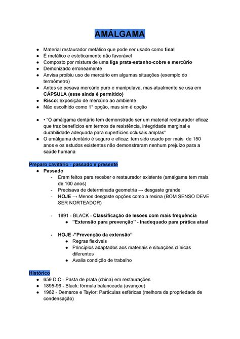 Amalgama Principais características propriedades e manipulação da