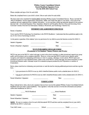 Fillable Online Wccs Parent Signature Form Whitley County