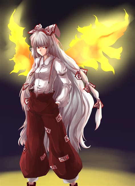 Safebooru Bad Id Bow Dress Shirt Fiery Wings Fire Fujiwara No Mokou