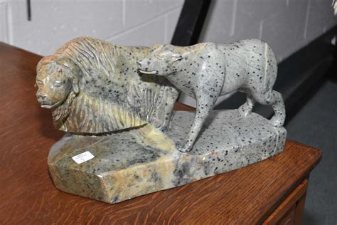 Hand Carved Soapstone Of A Pair Of Animals Signed By Artist Eric Lester