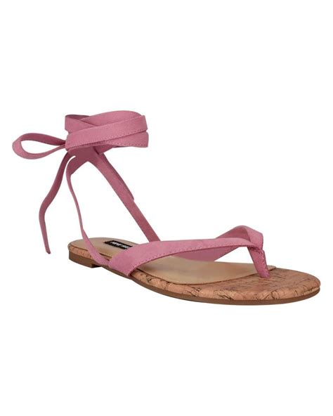 Nine West Tiedup Tie Up Flat Thong Sandals In Pink Lyst