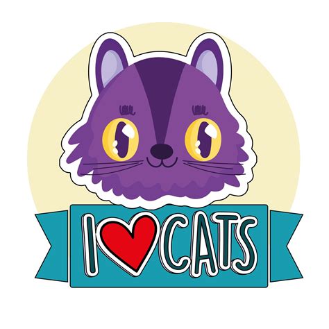 I Love Cats Cute Cat Face Feline Cartoon Sticker 2760338 Vector Art At