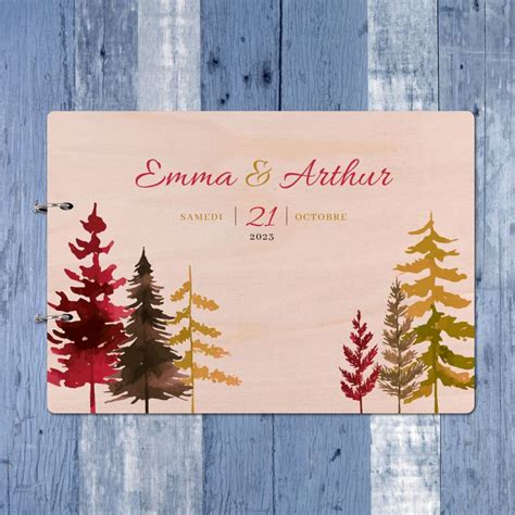 Livre D Or De Mariage Sur Bois Sapins Automne