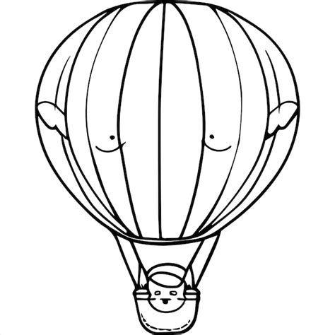 Premium Vector Kawaii Hot Air Balloon Coloring Page