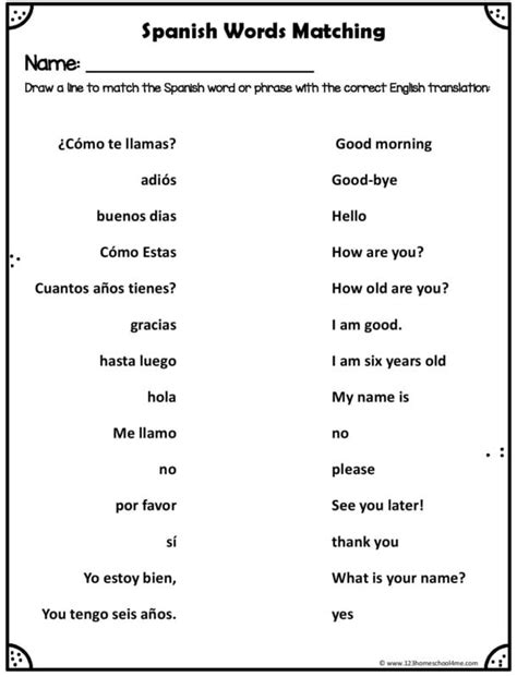 Beginner Basic Spanish Worksheet