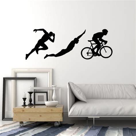 Vinyl Wall Decal Triathlon Sports Silhouettes Athlete Running Swimming