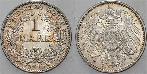 Kleinmünzen Kaiserreich 1 Mark 1915 J Grosser Adler Patina fast