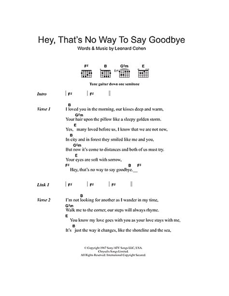 Leonard Cohen Hey That S No Way To Say Goodbye Sheet Music Notes